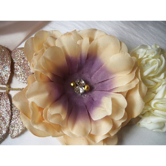 Blush Gold Applique Leaves Floral Rhinestone Bridal Wedding MOB Prom Party Belt - Picture 2 of 6